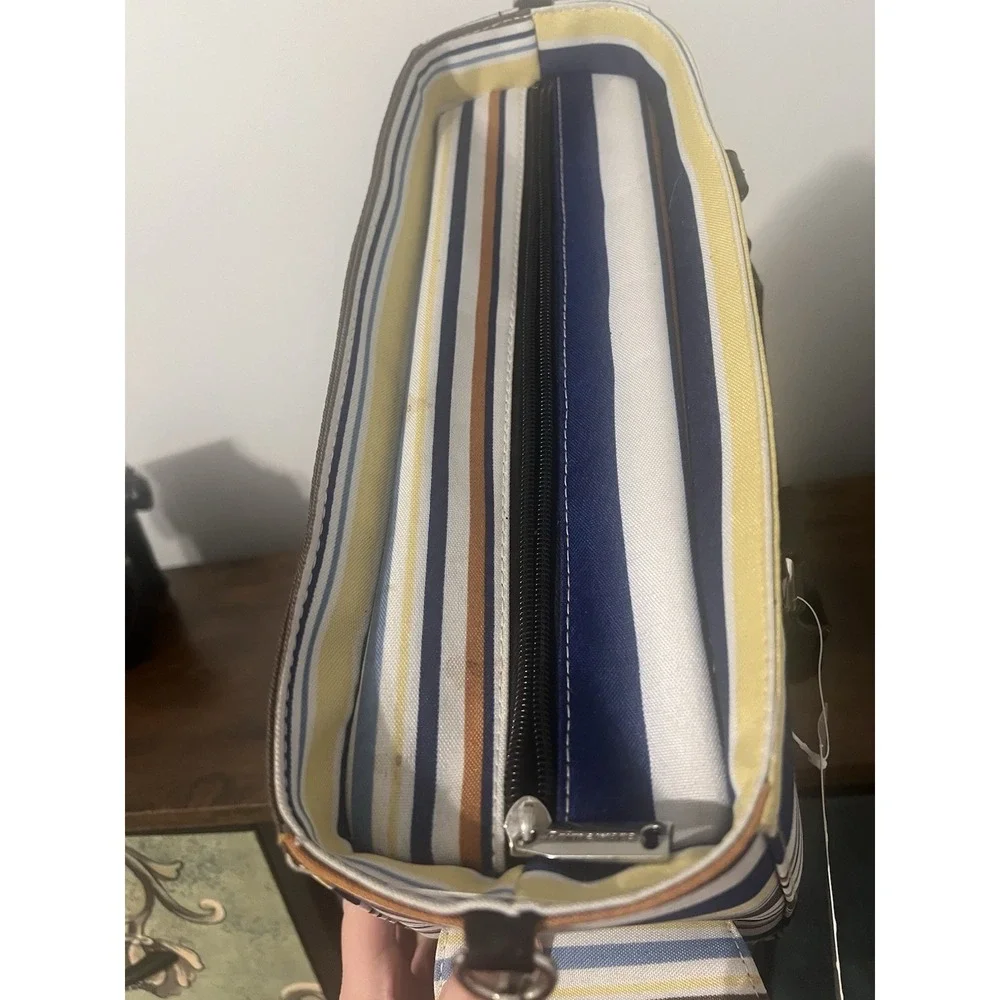 Primeware Insulated Wine Purse Tote Striped‎ Navy Yellow Bottle Carrier Bag NWT